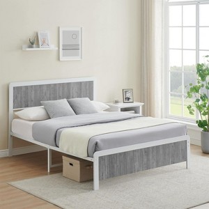 Full Size Bed Frames with Headboard, 14 Inch Classic Wood and Metal Platform Bed Frame Mattress Foundation, Under Bed Storage, Easy Assembly, Grey - 1 of 4
