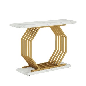 Resenkos Entryway Table, Console Sofa Table,Faux Marble Console Table, 40" Accent Sofa Table with Geometric Metal Base,Faux Marble White & Gold - 1 of 4