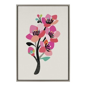 Kate and Laurel Sylvie Mid Century Modern Cherry Blossoms Framed Canvas by Rachel Lee of My Dream Wall, 23x33, Gray - 1 of 4