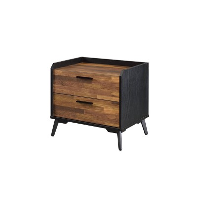 Jiranty Industrial Walnut & Black Metal Accent Table with Storage