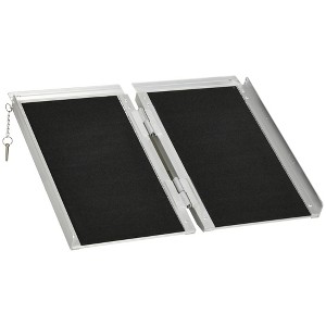 HOMCOM Textured Aluminum Folding Wheelchair Ramp, 2' Portable Threshold Ramp, for Doorways, Home, Steps, Stairs - 1 of 4