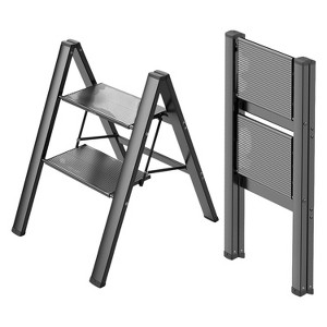 Itopfox 2 Step Foldable Ladder, Lightweight Aluminum Stool for Home Kitchen Closet, Anti-Slip Pedals, Easy Folding, Portable, 300lbs Capacity - Black - 1 of 4