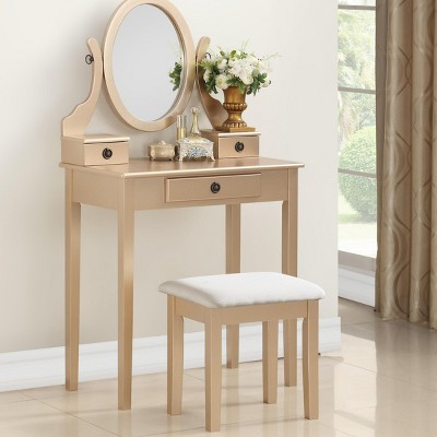 FURNIinspire Vanity Tables Modern Dressing Table Makeup Vanity Desk Set with Stool, Large Drawer Storage for Bedroom, Gold, 30"*16"*53"