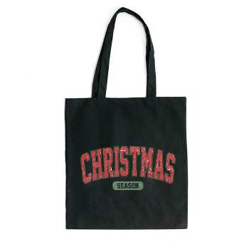 City Creek Prints Varsity Christmas Season Canvas Tote Bag - 15x16 - Black
