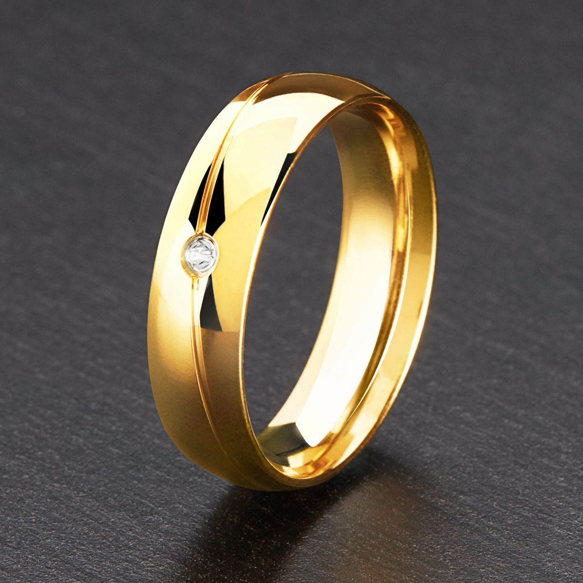 West Coast Jewelry Men's Crystal Polished Gold Plated Band Ring - thumbnail 3