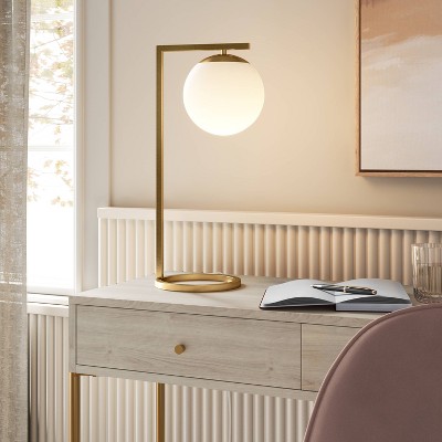 Photo 1 of Globe Desk Lamp White - Threshold: Brass-Finish, Dimmable Rotary Switch, ETL Listed