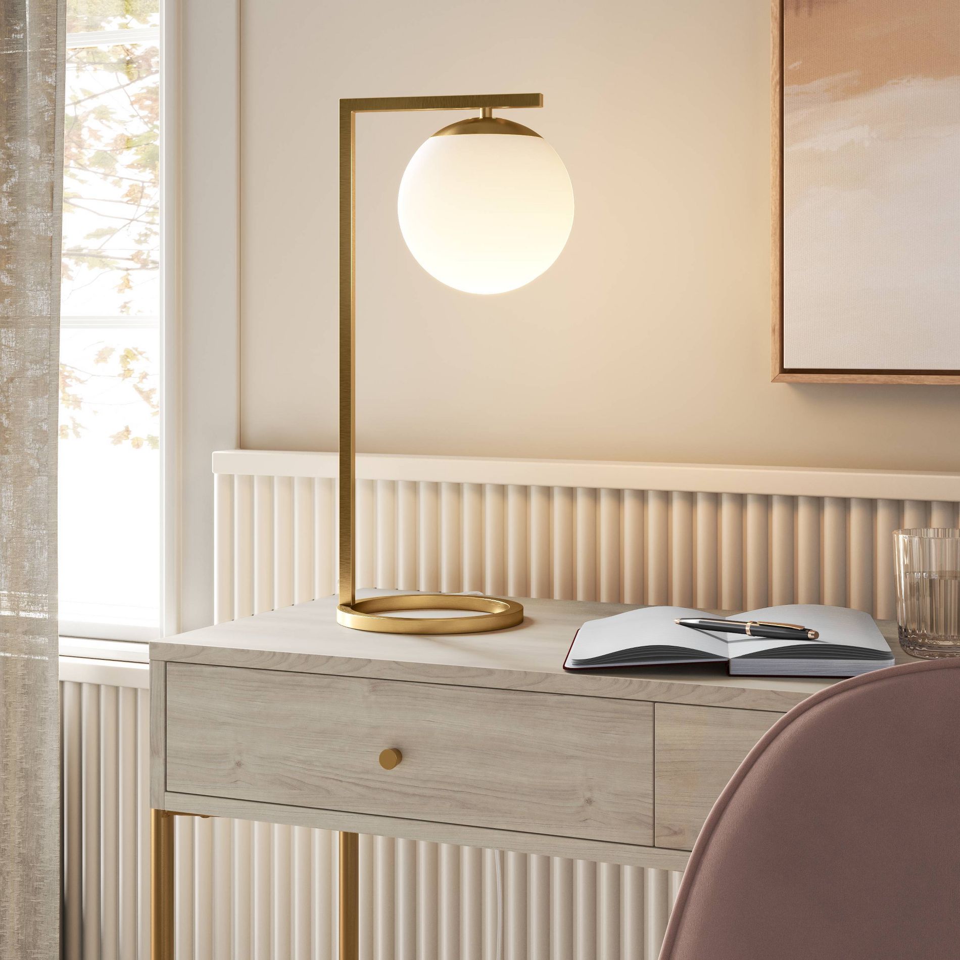 Globe Desk Lamp White - Threshold™: Brass-Finish, Dimmable Rotary Switch, ETL Listed