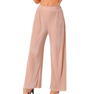 INSPIRE CHIC Women's Pleated Shiny High Waist Elastic Wide Leg Party Clubwear Trousers - 1 of 4