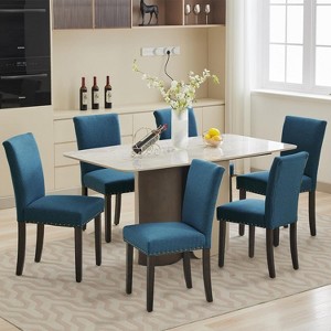 Upholstered Dining Chairs, Fabric Parsons Dining Room Chair with Nailhead Trim and Sturdy Wood Legs Modern - 1 of 4