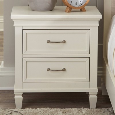 Darlington Warm White 2-Drawer Nightstand with Satin Nickel Handles