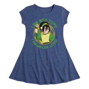 Girls' - Avatar: The Last Airbender - Toph Melon Lord Fit & Flair Cap Sleeve Dress - 1 of 4