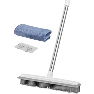 VEVOR Pet Hair Removal Broom, 58.46 in Adjustable Long Handle, Rubber Broom with Built in Squeegee Reusable Dog Cat Hair Remover, White&Blue - 1 of 4