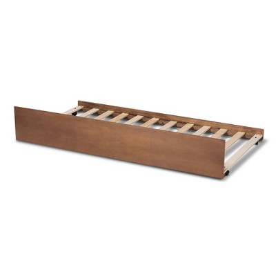 Ash Walnut Twin Trundle Bed with Wheels