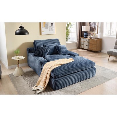 Dolonm 75" Deep Seat Lazy Sofa,Corduroy Sleeper Sofa Bed & Cloud Lounge Chair,High-Resilience Sponge,4 Pillows,for Living Room/Office