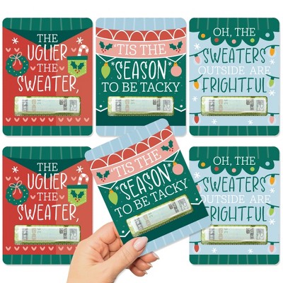 Big Dot of Happiness Colorful Christmas Sweaters - DIY Assorted Ugly Sweater Holiday Party Cash Holder Gift - Funny Money Cards - Set of 6