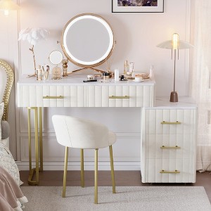 Bella Depot 55.1''W Makeup Upholstered Vanity Desk Set with Left/Right Adjustable Storage - 1 of 4
