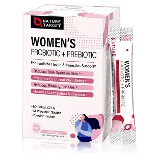 NATURE TARGET Women's Prebiotics and Probiotics 50 Billion CFUs from 13 probiotics strains, supports weight loss, digestion & immunity - 30 packets - 1 of 4