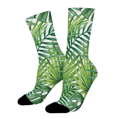 Green Palm Tree Leaves Women Printed Crew Socks Funny Funky Socks Soft Polyester Novelty Gifts for Artists Men