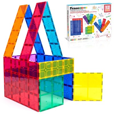 PICASSO-TILES Magnetic Tiles for Kids, Construction STEM Building Blocks Educational Toy, Large 12PCS