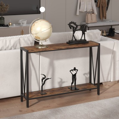 Whizmax 2-Tier Narrow Console Sofa Side Table for Entryway Hallway Living Room, Premium Entryway Furniture, 42.9in L x 9.8in W x 29.9in H ,Brown