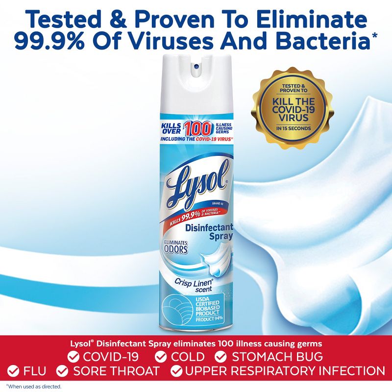 Lysol Crisp Linen Disinfectant Spray - 19oz, 4 of 11