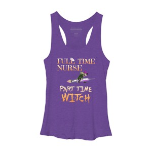 Women's Design By Humans Halloween Costume Full Time Nurse Part-Time Witch By TeeShirtMadness Racerback Tank Top - 1 of 3