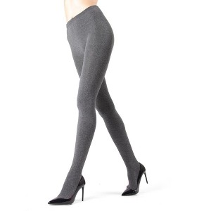Memoi Women's Heather Plush Lined Fleece WInter Opaque Tights Black S-M - 1 of 3
