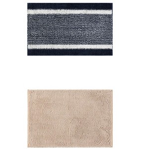 Unique Bargains Chenille Striped Machine Washable Non-Slip Soft Plush Shaggy Bathroom Rug Mat 2 Pcs - 1 of 4