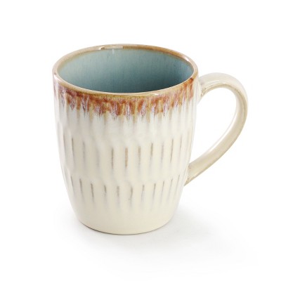 Leann 16 Piece Beige and Blue Ceramic Dinnerware Set