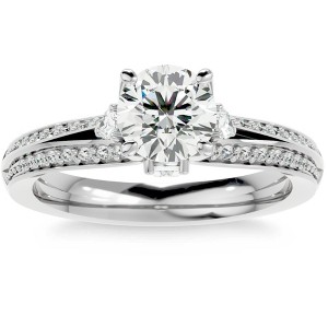 Pompeii3 1 1/3Ct Diamond & Moissanite Accent Engagement Ring in 10k Gold - 1 of 4