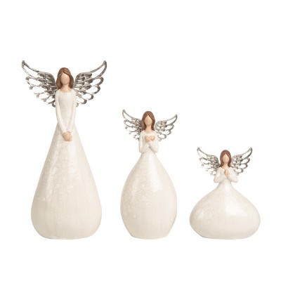 Transpac Terracotta 12.25 in. White Christmas Winged Angel Decor Set of 3