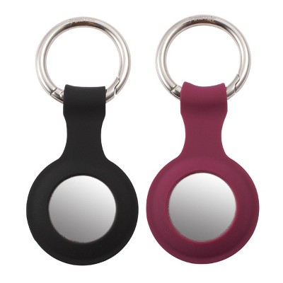 Insten 2 Pack Silicone Case & Keychain Ring Compatible with AirTag / Air Tag, Accessories Holder, Black/Red