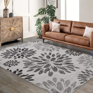 Boho Washable Area Rug– Floral Low Pile Non-Slip Carpet for Living Room, Bedroom, Office, Playroom, Entryway, Kitchen, Dining Room - 1 of 4
