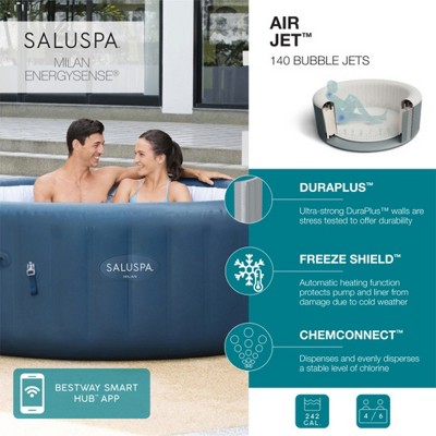 SaluSpa Milan 6-Person Blue Inflatable Round Hot Tub with Spa Seat and Pillow