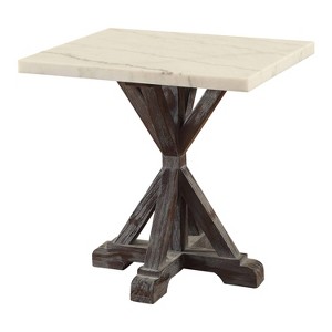 Romina End Table Marble White/Espresso Brown - Acme Furniture - 1 of 3
