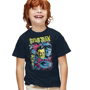 Boys' Star Trek Classic Crew Illustrated T-Shirt Navy Medium - 1 of 4