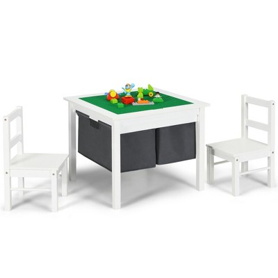 Costway 2-in-1 Kids Activity Table & 2 Chairs Set w/Storage Building Block Table