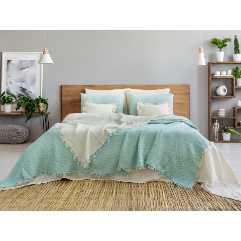 Sussex Home Muslin Blanket 4 Layers, Soft Bedspread, 100% Turkish Cotton Mint Muslin Bed Cover, 91 x 95 in