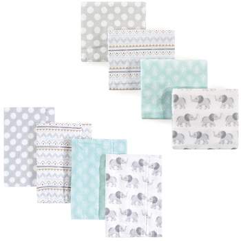 Hudson Baby Infant Boy Cotton Flannel Burp Cloths and Receiving Blankets, 8-Piece, Gray Elephant, One Size