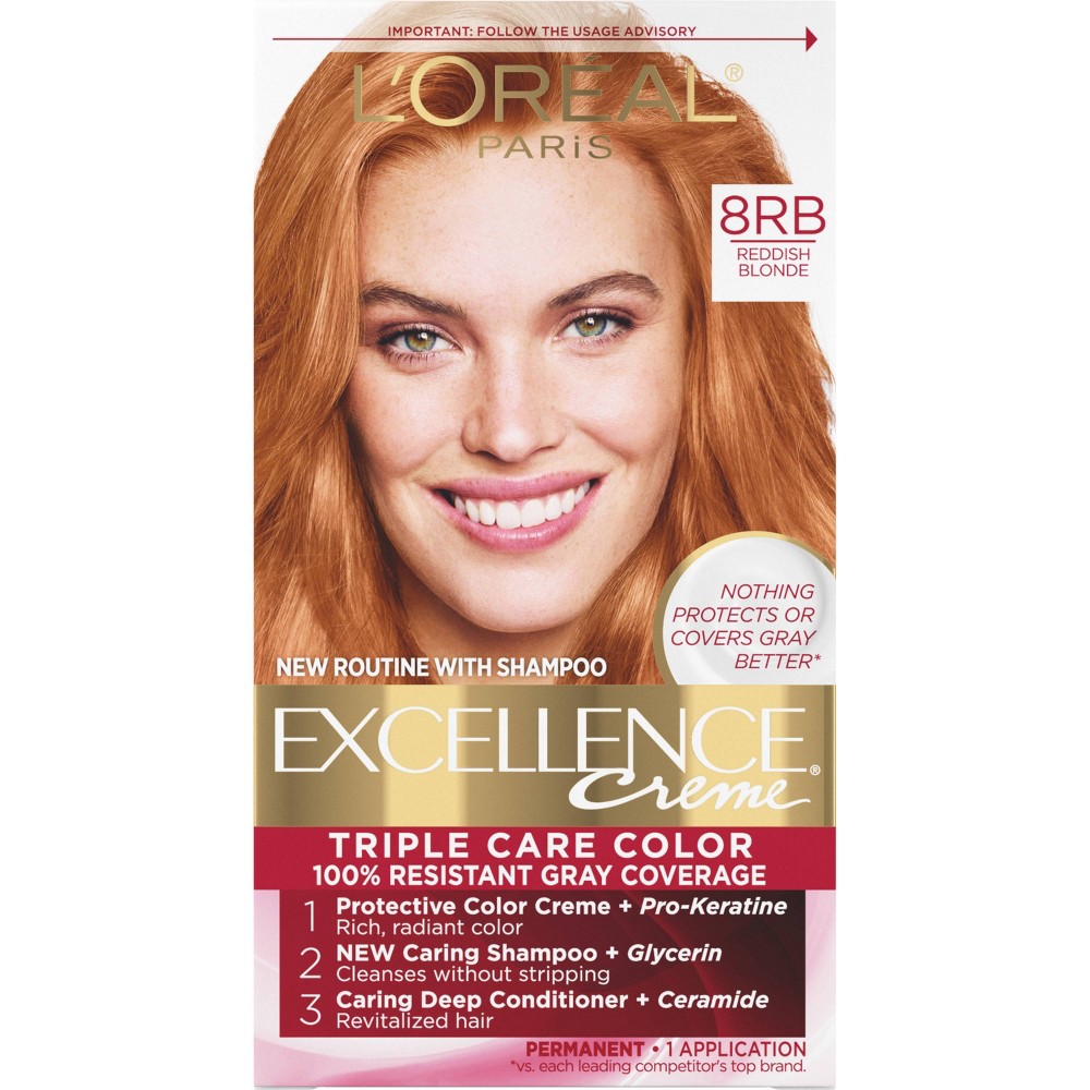 Photos - Hair Dye LOreal L'Oreal Paris Excellence Triple Protection Permanent Hair Color - 6.3 fl oz - 8RB Reddish Blonde - 1 kit 