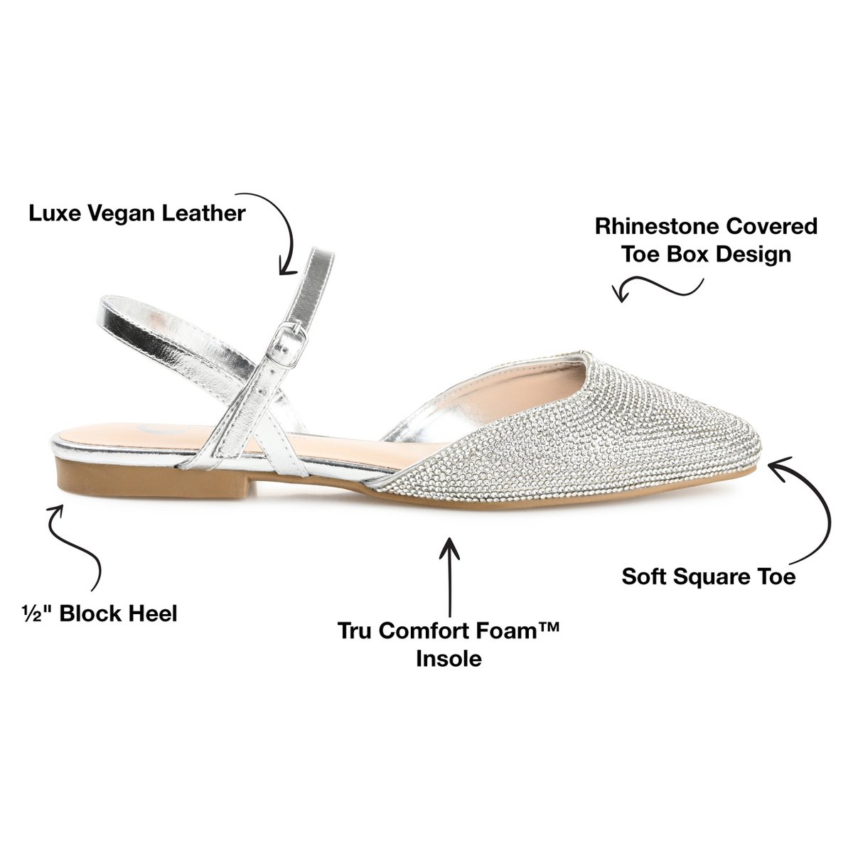 Обувь Journee Collection Women's Nysha Buckle Square Toe Ballet Flats Silver 9 — фото 8