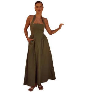 Clearlove Women Halter Neck Backless Dress Casual A Line Long Dress - 1 of 4