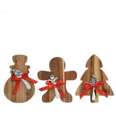KitchenGoods Gingerbread Man/Snowman/Tree Acacia Cheese Boards - Case of 6