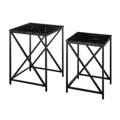 Modern Faux Marble and Black Metal Nesting End Table Set