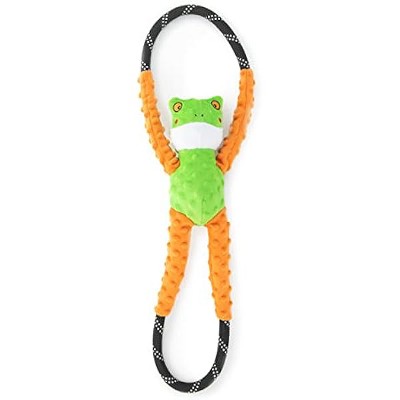 ZippyPaws RopeTugz - Durable Dog Pull Rope Toy, Interactive Tug of War, Squeaky Pet Products, Heavy Duty Climbing Rope - Frog