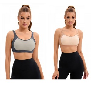 INSPIRE CHIC 2 Pcs Women's Contrasting Colors Adjustable Straps Workout Fixed Cup U Back Sports Bras - 1 of 4