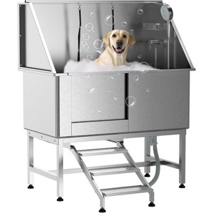 50 inch Professional Stainless Steel Dog Bathing Station, Dog Grooming Tub, with Stairs, Floor Grate & Faucet for Dog Bathtub for Medium & Small Pets - 1 of 4
