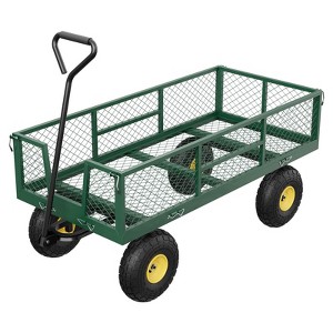 Heavy Duty Garden Cart-900LBS Capacity Utility Wagon with Removable Mesh Sides, Adjustable Handle & 10" Pneumatic Tires for Lawn, Camping & Farm - 1 of 4