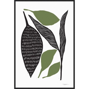 23" x 33" Seasons Black and Green by Statement Goods Framed Canvas Wall Art Print - Amanti Art: Modern Lithograph, Botanical Theme - 1 of 4