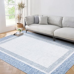 Indoor Modern Bordered Solid Color Area Rugs Ultra Soft Washable Low Pile Non Slip Carpet for Living Room Bedroom Thin Floor Mat - 1 of 4